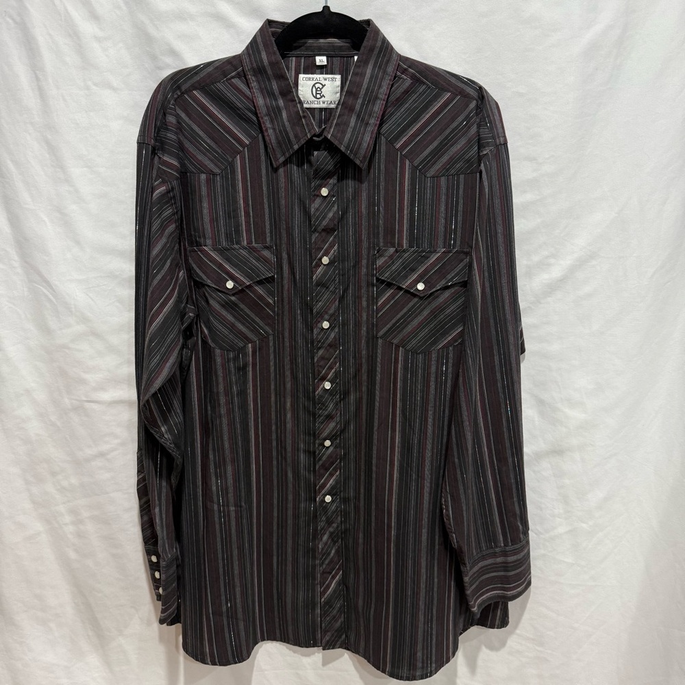 Corral‎ West Ranch Wear XL Striped Pearl Snap Button Shirt Western Rodeo Cowboy